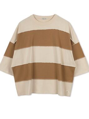 POINT oversized striped boxy tee in tan and cream